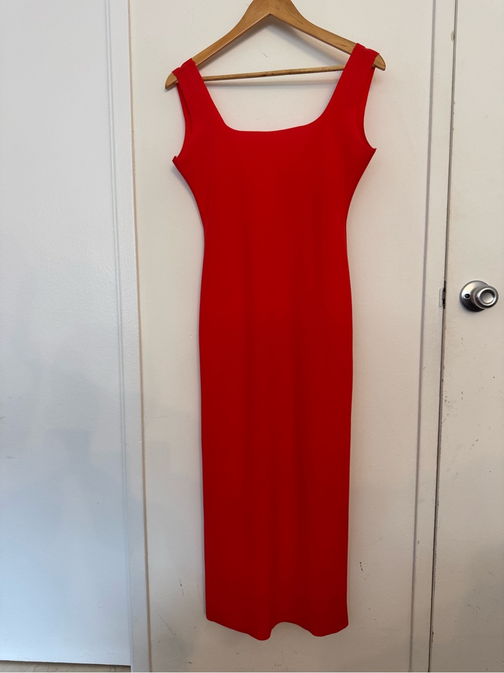 Red Square-Neck Midi Dress